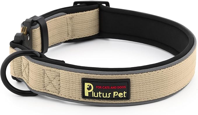 Plutus Pet Tactical Dog Collar, Reflective, Adjustable Heavy Duty Dog Collar, Soft Padded and Comfortable, for Small Medium and Large Dogs (Beige, XS)