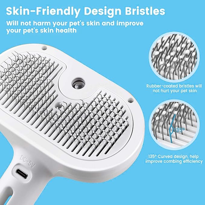 Pet Steam Brush for Dog & Cat – 3-in-1 Spray Hair Removal Comb – Steam Brush for Shedding & Grooming – Water for Long & Short Haired Pets – Spritz Defur Comb (Green)