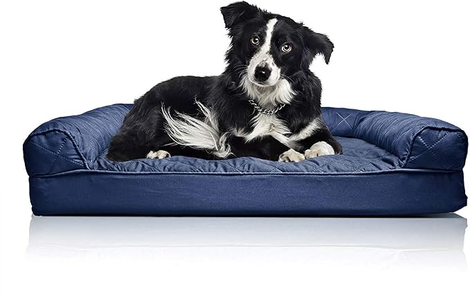Furhaven Orthopedic Dog Bed for Large/Medium Dogs w/ Removable Bolsters & Washable Cover, For Dogs Up to 55 lbs - Quilted Sofa - Navy (Blue), Large