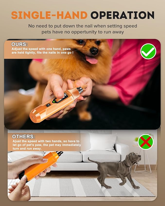 YABIFE 7-Speed Pet Nail Grinder with Light – Heavy Duty, Whisper Quiet Nail Trimmer for Dogs, Cats, Birds & Small Animals – Single-Handed Operation