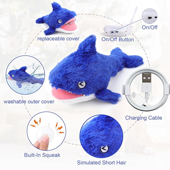Mity rain 2 in 1 Interactive Dog Toys, Shark Dog Toy to Keep Them Busy, Plush Squeaky Dog Toys, Rechargeable Wiggly Fish Blue Dog Toys for Small Medium Large Dogs, Moving Dog Toys for Indoor&Outdoor