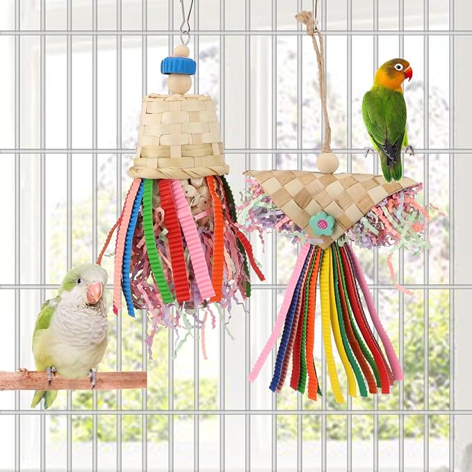 Wontee Bird Colorful Shredding Crinkles Foraging Toys Natural Sola Ball for Parrots Cockatiels Conures Budgies Senegal (Shredder Toys (2 Pack))