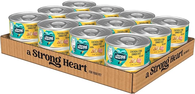 A Strong Heart Canned Wet Cat Food, Chicken & Tuna Dinner Paté - 5.5 oz Cans (Pack of 24), Made in The USA with Real Chicken & Tuna