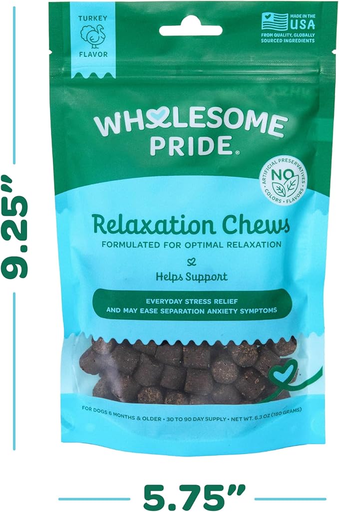 Wholesome Pride Calming Supplement for Dogs - 90 Soft Chews - Natural Anxiety Relief, Separation & Noise Stress Support with Herbal Ingredients, No Melatonin, Non-Drowsy