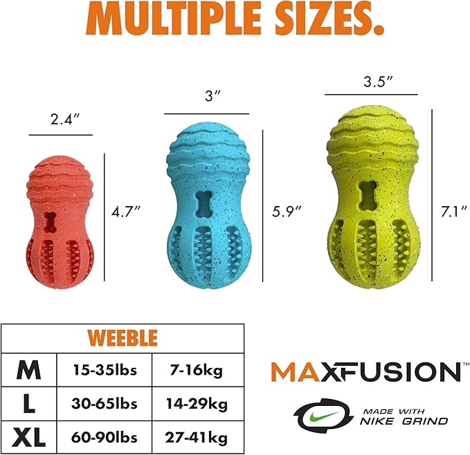Max Fusion with Nike Grind, Dog Chew Toy, Arlee Weeble Treat Dispensing Toy for Dogs, Durable & Interactive for Pets, L