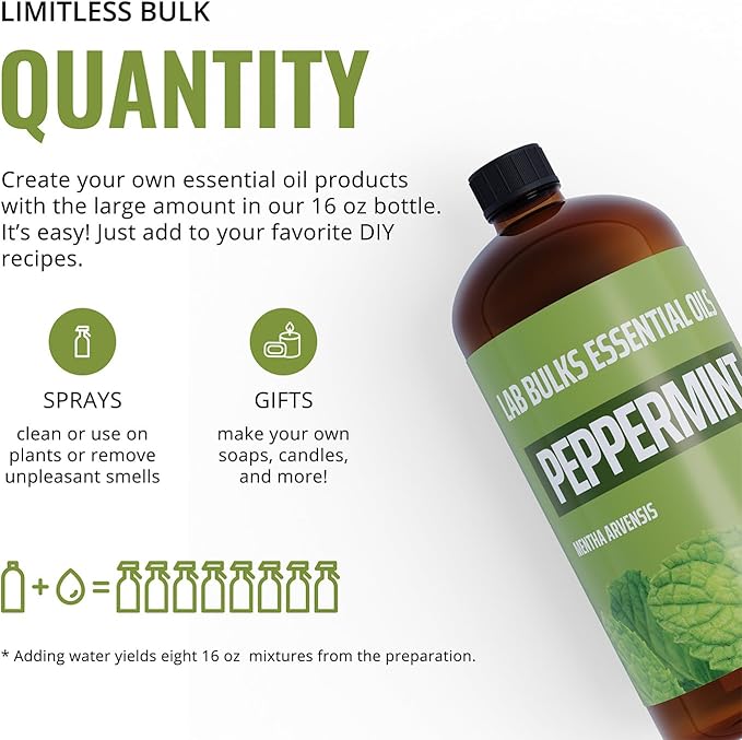 Peppermint Essential Oil, 16 oz Bottle for Diffusers, House Cleaning, Candles, 1 Pack, Aromatherapy Oil