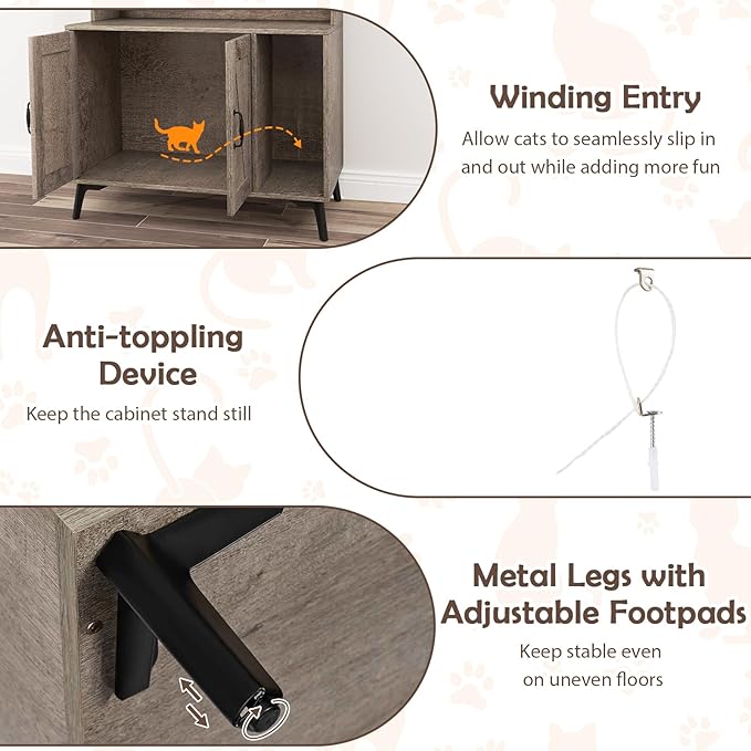 PETSITE Cat Litter Box Enclosure with Storage Shelf, 52 Inches Tall Modern Wooden Hidden Litter Box Furniture with Storage Shelving, Ideal for Indoor Cats (Oak)