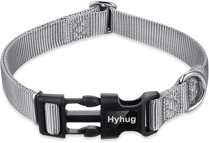 Hyhug Pets Solid Color Classic Regular Heavy Duty Basic Collar for Small Dogs, Unique Design Adjustment Triglide Slide (Buckle) Can Attached Name Tag Accessories. (Small, Sleet Gray)