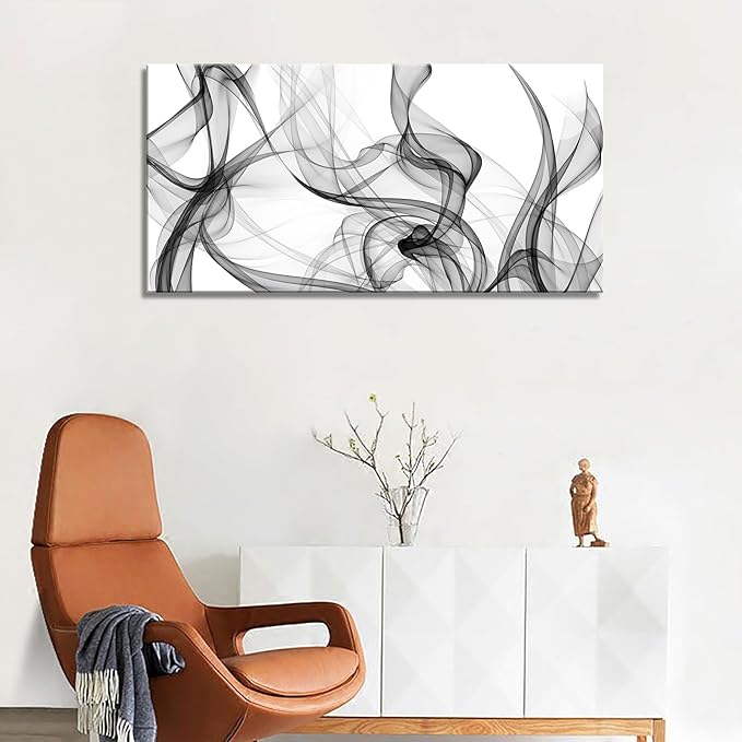 XXMWallArt FC3862 Abstract Wall Art Light Streak Black and White Abstract Line Canvas Wall Art for Living Room Bedroom Bathroom Office Wall Decor