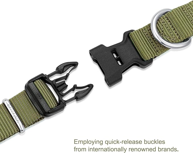 Mikivery Nylon Dog Collar with Quick Release Buckle Soft Adjustable Sturdy for Small Medium Large Dogs Military Green,M