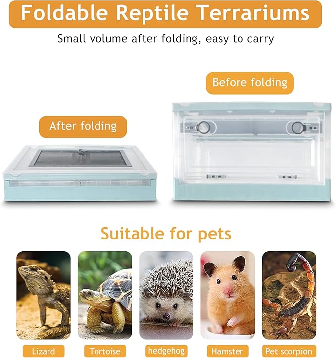 Travel Portable Foldable Terrarium Kits for Reptiles -Heat-Resistant Material, Easy to Move with Wheels, Includes Plant, Feeding Bowl, and Carpet for Snakes, Lizards, Tortoises, and Leopard