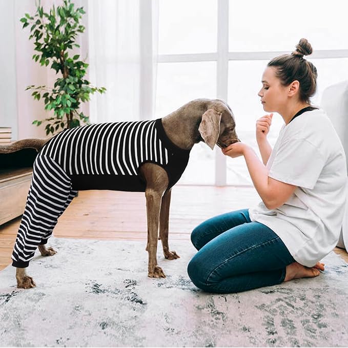 Kuoser Dog Recovery Suit, Anti Licking Dogs Rear Leg Sleeve, Abdominal Dog Surgical Suit with Pants Cover Protect Wounds, Dogs Elbow Protector Soft Pet Surgery Onesie Cone Alternative, Black 3XL