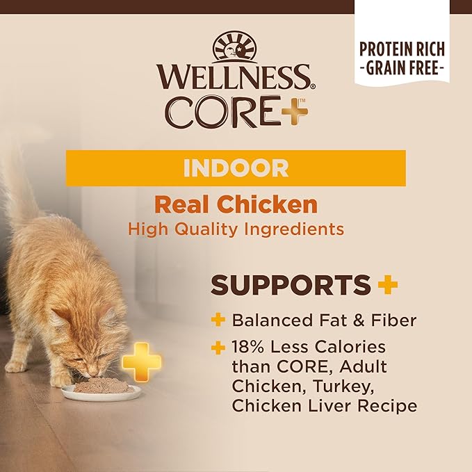 Wellness CORE+ Indoor Pate Adult Wet Cat Food, Natural, Protein-Rich, Grain Free, 3 Ounce, 12 Pack (Chicken & Chicken Liver)
