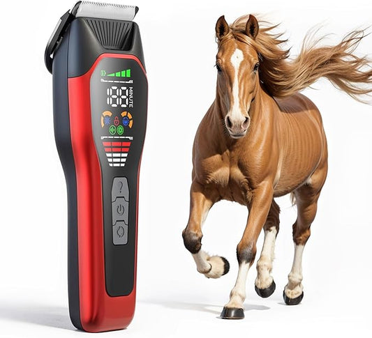 Horse Clippers,Quiet 2-Speed Horse Grooming Clippers,Rechargeable Pet Shaver for Matted Long Hair,Cordless Wide-Blade Powerful Horse Trimmer Kit for Thick Coat #066 Red