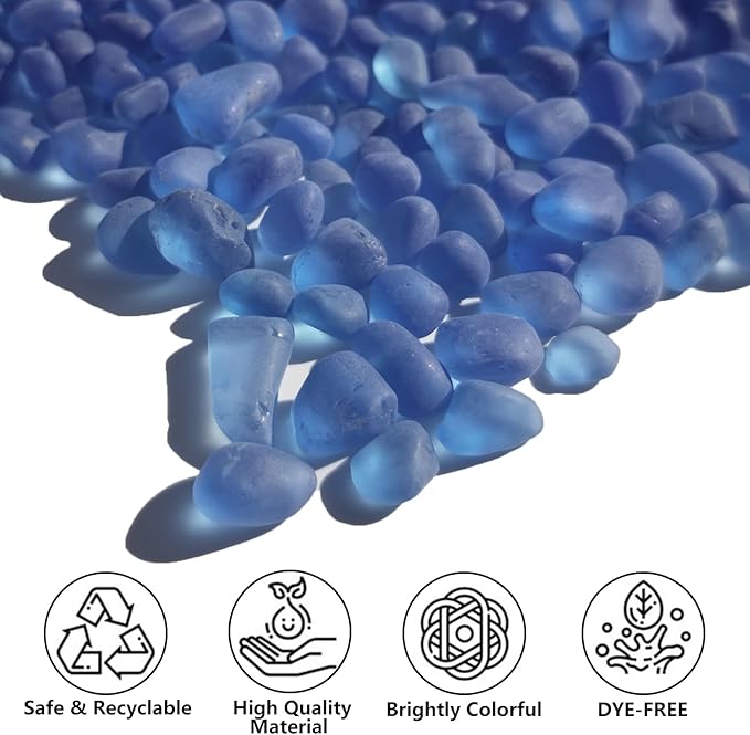 Sea Glass Stones - 0.9LB Dark Blue Frosted Glass Pebbles Gemstones - Perfect for Aquarium Rocks, Fish Tank Gravel, Vase Fillers, DIY Crafts, and Home Decor