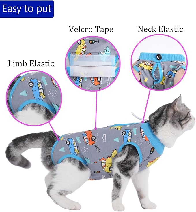 Cat Surgery Recovery Suit Professional for Surgical Abdominal Wound Or Skin Diseases E-Collar Alternative for Cats After Surgery Wear Pajama Suit (Gray, Large)