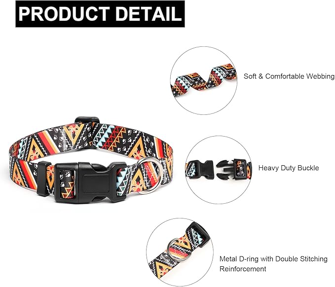 Mercano Adjustable Dog Collar - Special Design Patterns, Soft Nylon Comfortable Durable Pet Collar for Small Medium Large Dogs (L, Ethnic Gold)