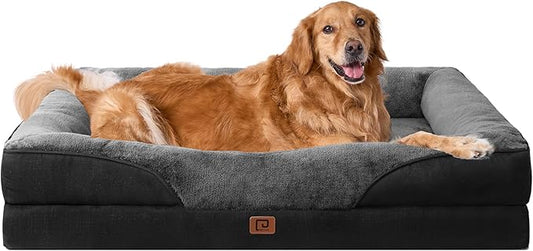 EHEYCIGA Memory Foam XL Dog Bed for XLarge Sized, Extra Large Orthopedic Dog Sofa with Sides and Waterproof Liner, Washable Bolster Pet Bed Couch with Removable Cover, 42x30x7.5 Inch, Grey/Black