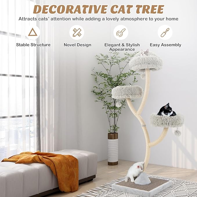 PETSITE 70" Tall Cat Tree, Cat Tower with Scratching Posts and Board, Multi-Level Cat Tower for Large Cats 20 lbs+ with 3 Cozy Perches and Dangling Balls, Modern Cat Tree for Indoor Cats Large Adult