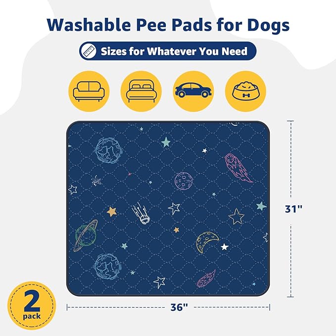 LOOBANI Pee Pads for Dogs Washable: Reusable Dog Pee Pads for Small Pet, 2 Pack Waterproof Puppy Whelping Pads 31" x 36", Non-Slip Potty Training Mat for Dog Playpen, Floor, Cage, Sofa, Crate, Blue