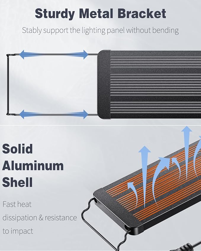 Pawfly 20W 24/7 Aquarium LED Light for 18" to 24" Tanks Extendable Fish Tank Light with Full Spectrum White Blue Red Green Lights with D/N Mode Single Color Effects Timer and Adjustable Brightness