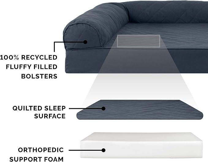 Furhaven Orthopedic Dog Bed for Large Dogs w/ Removable Bolsters & Washable Cover, For Dogs Up to 125 lbs - Quilted Sofa - Iron Gray, Jumbo Plus/XXL