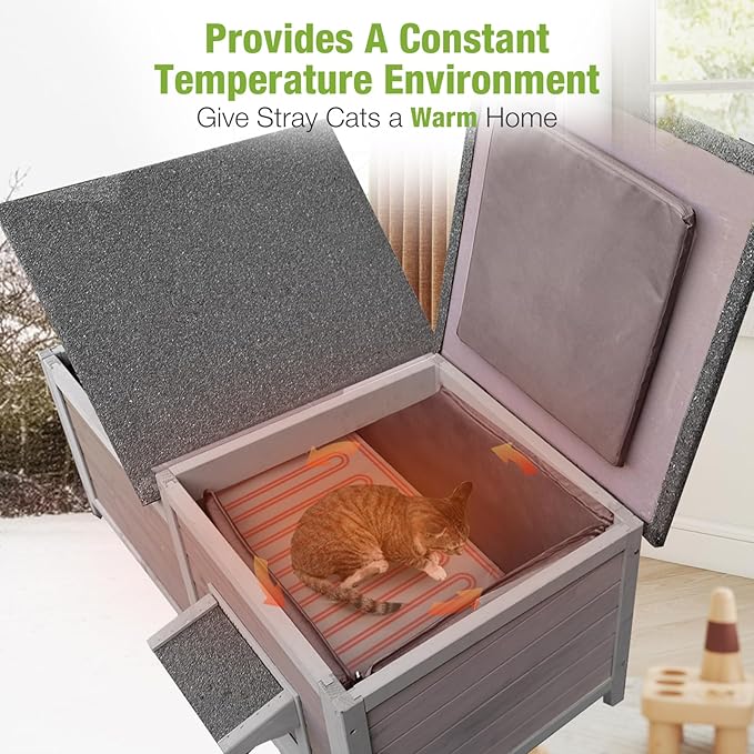 GUTINNEEN Outdoor Cat House Weatherproof Feral Kitty Shelter for Winter Cat Condo with Large Opening Roof (1-Story(AIR93-Heated))