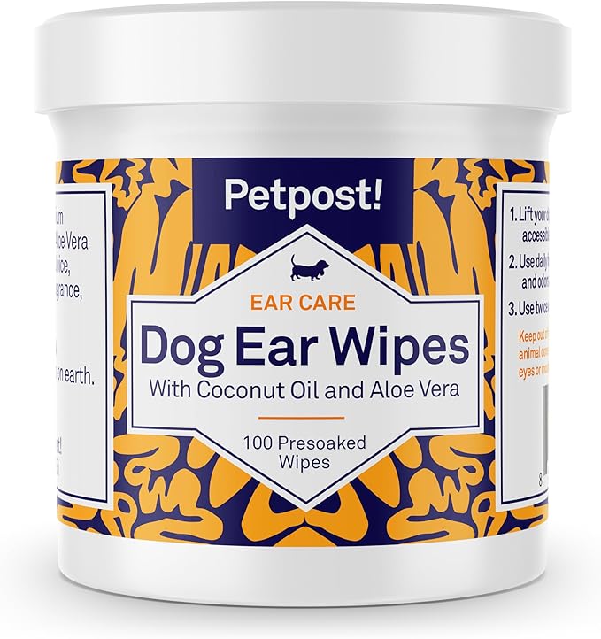 Petpost | Dog Ear Cleaner Wipes - Ultra Soft Cotton Pads in Coconut Oil Aloe Solution - Dog Ear Rinse & Cleanser 100 ct.