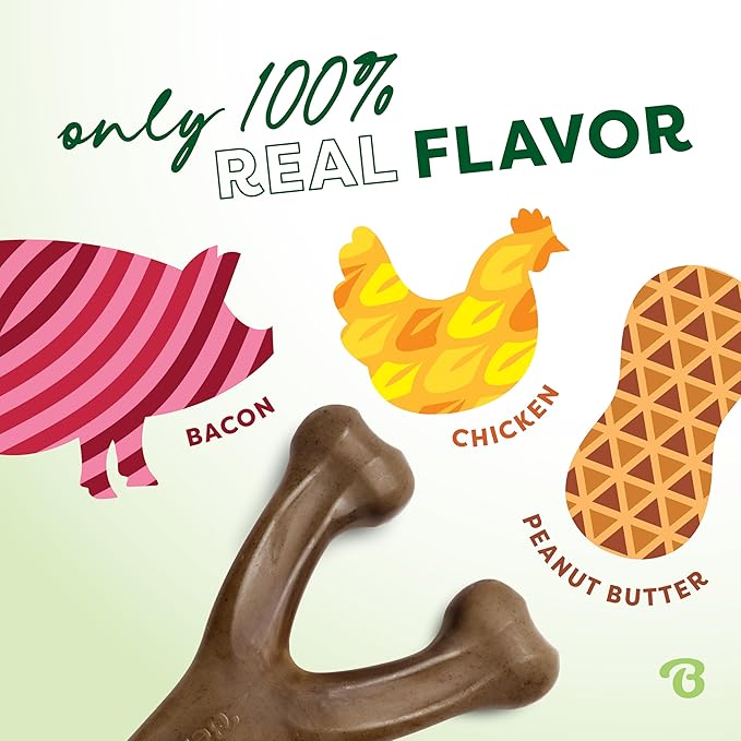 Benebone Small 3-Pack, Wishbone Durable Dog Chew Toy for Aggressive Chewers, Real Bacon, Chicken, Peanut Butter, Made in USA, Variety Pack