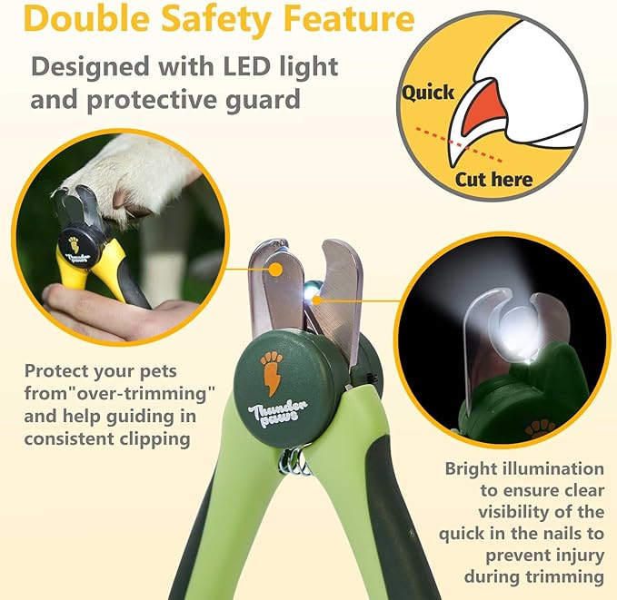 Professional-Grade Nail Clippers for Dogs Nail Trimmer with Safety Guard and Nail File - Nail Clippers for Large Dogs - Dog Nail Clipper Toenail Clippers (Green, Medium-Large (LED))