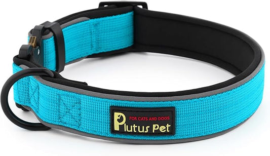 Plutus Pet Tactical Dog Collar, Reflective, Adjustable Heavy Duty Dog Collar, Soft Padded and Comfortable, for Small Medium and Large Dogs (Cyan, M)