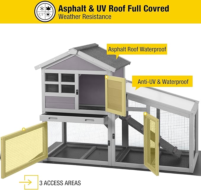 Aivituvin Rabbit Hutch Outdoor Chickecn Coop Indoor Bunny Cage with Pull Out Tray,Upgrade Version,Removable Bottom Wire Mesh 53.4" L x 23.6" W x 38.1" H