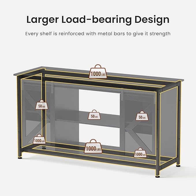 55-75 Gallon Aquarium Stand Heavy Duty Steel Frame, Fish Tank Cabinet with Accessories Storage for Reptile Terrarium & Turtle Tank - 1000lbs Capacity (Black)