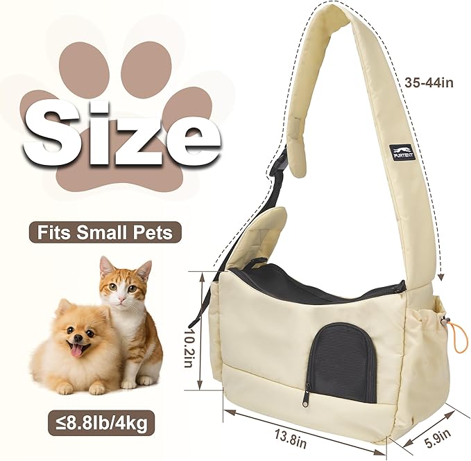 Cat Sling, Dog Carrier Sling for Kitten and Puppy up to 8.8 lbs, Breathable Cats Carrier Pouch Pet Purse with Soft Mat, Hands-Free Pet Carrier with Safety Harness and Pockets for Travel, Yellow
