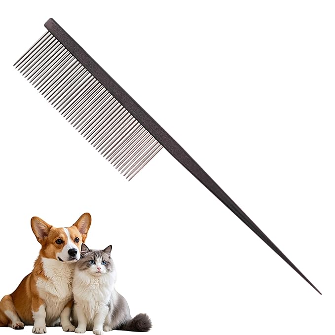 Grooming Pet Comb Rat Tail Dematting Cat and Dog Comb，Rounded Ends Design for Safe Tangle Removal, Hairstyling, Massage，Loose Hair Removal，Prevent Irritation，Fluffing Paws,Face,Tail,Remove Tear Stain