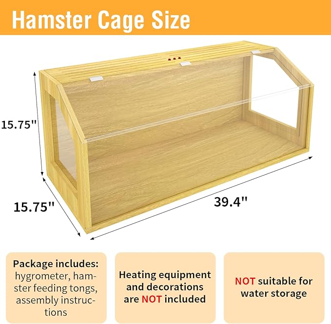 Large Hamster Cage, Chewproof Large Hamster Habitats, Wooden Guinea Pig Cages, Openable Top Roof, Lockable Gerbil Cage, Small Animal Cage for Dwarf, Syrian, 40" L x 16" W x 16" H