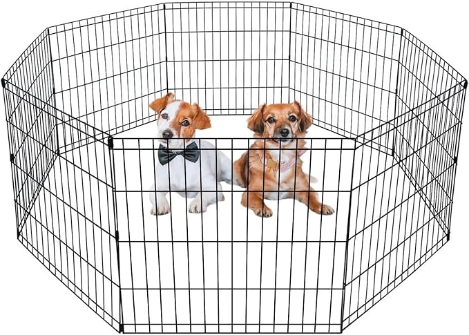 BestPet Dog Pen Playpen Puppy Pet Playpen 8 Panel Indoor Outdoor Metal Portable Folding Animal Exercise Dog Fence,24",Black