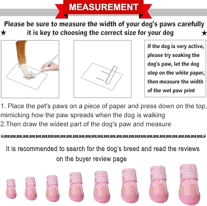 QUMY Dog Shoes for Large Dogs, Medium Dog Boots & Paw Protectors for Winter Snowy Day, Summer Hot Pavement, Waterproof in Rainy Weather, Outdoor Walking, Indoor Hardfloors Anti Slip Sole Pink 6