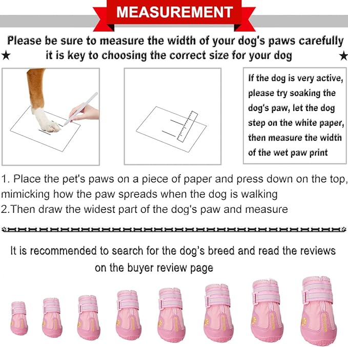 QUMY Dog Shoes for Large Dogs, Medium Dog Boots & Paw Protectors for Winter Snowy Day, Summer Hot Pavement, Waterproof in Rainy Weather, Outdoor Walking, Indoor Hardfloors Anti Slip Sole Pink 7