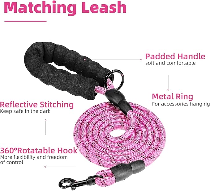 PUPTECK No Pull Dog Harness for Large, Adjustable Reflective Dog Harness with Handle Easy Control, Comfortable Soft Padded Pet Vest Harness for Large Dogs, Plaid Pink L