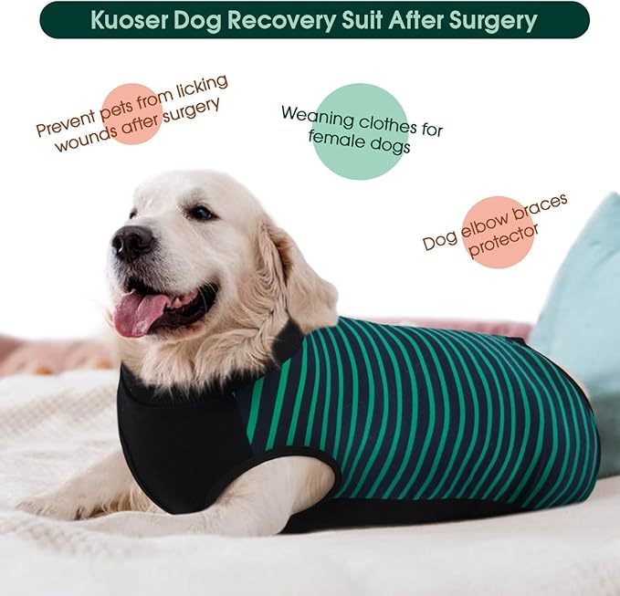 Kuoser Dog Recovery Suit, Anti Licking Dogs Rear Leg Sleeve, Abdominal Dog Surgical Suit with Pants Cover Protect Wounds, Dogs Elbow Protector Soft Pet Surgery Onesie Cone Alternative, Green XL
