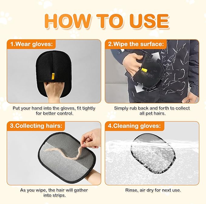 Pet Hair Removal Glove, 2025 New Reusable Electrostatic Glove for Cats & Dogs, Effective Pet Hair Remover for Furniture, Couch, Carpet, and Car Seats (3PCS)