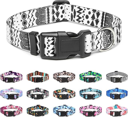 Mercano Adjustable Dog Collar - Special Design Patterns, Soft Nylon Comfortable Durable Pet Collar for Small Medium Large Dogs (M, Black White B)