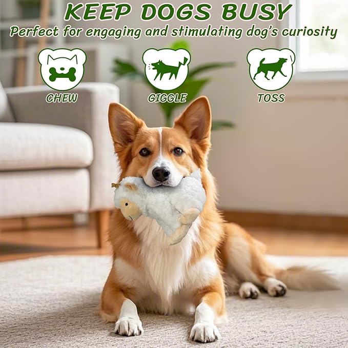 Squeaky Dog Toys for Large- Plush Stuffed Chew Toy with Soft Fabric- Interactive Puppy Toys to Keep Them Busy- Indoor & Outdoor Play