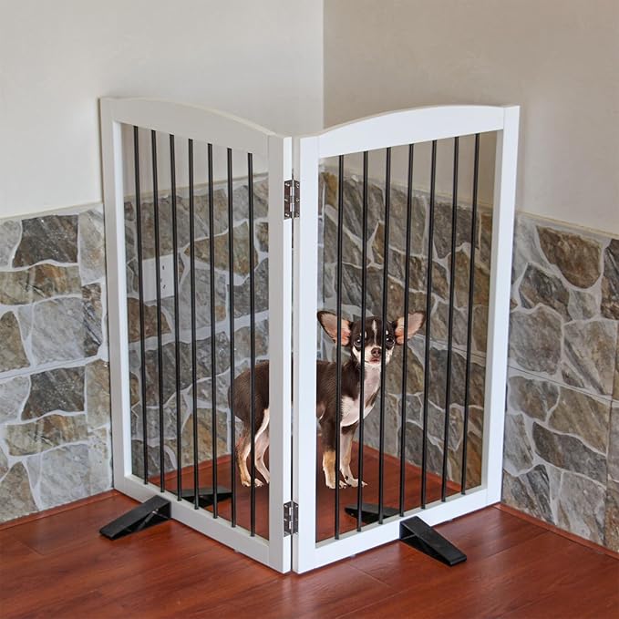 ZJSF Freestanding Panel Dog Gate for Indoor, Doorways,Stairs, or Hallways,Foldable Wooden White Pet Gates for House,Pet Gate for Dogs,Dog Fence, Puppy Gate,Support Feet Included, 32 "Height-2 Panels