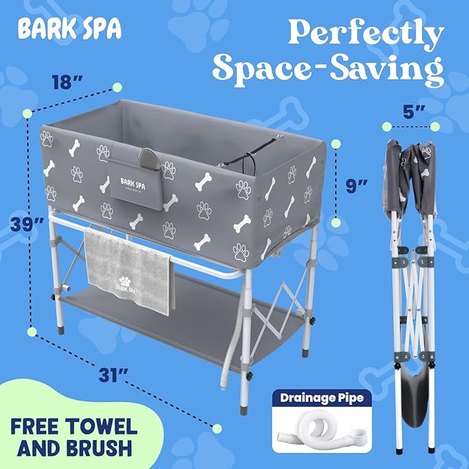 Dog Bath Tub - Free Brush & Towel – Foldable & Portable Dog Washing Station – Lightweight Dog Bath for Indoor & Outdoor Grooming – Fits in Shower or Bath