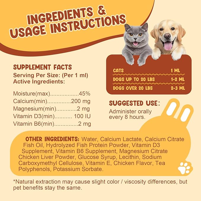 Oral Calcium for Dogs & Cats, Puppy Whelping Supplies-Supporting Milk Production & Efficient Labor, Daily Dog Calcium Supplement for Rapid Absorption & Recovery, 1 Oz