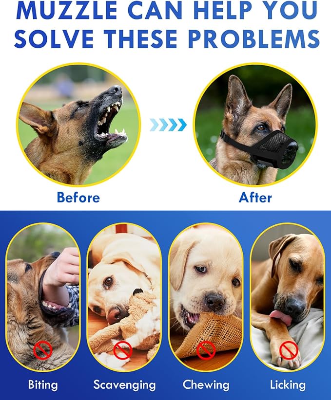 Dog Muzzle, Soft Air Mesh Muzzle for Small Medium Large Dogs Anti Biting Barking Chewing, Breathable Drinkable Adjustable Loop Pets Muzzle for German Shepherd Husky Labrador Retriever (Black,L)