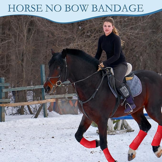 Set of 4 Horse No Bow Bandage 3D Contoured Standing Wrap Bandages Stable Nylon Horse Leg Wraps for Helping Prevent Horse from Tendon Damage and Keep Horses Clean and Safe(Red)