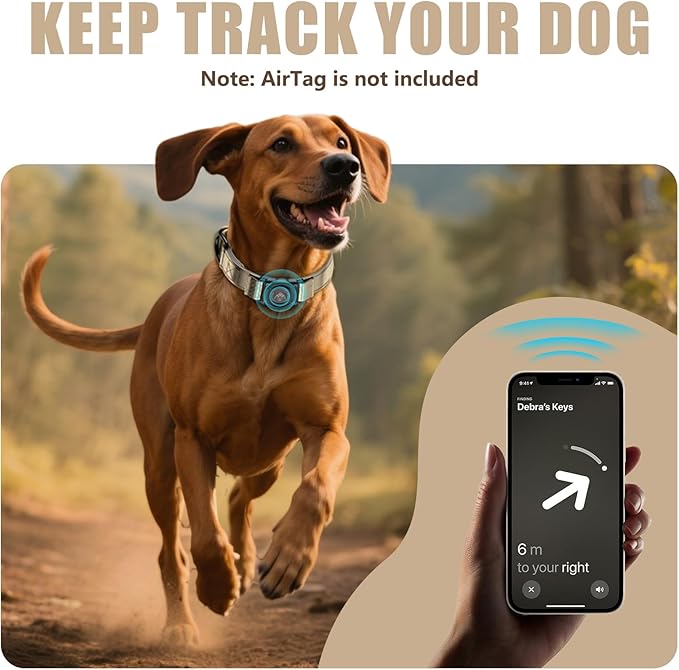 Airtag Dog Collar - Leather Dog Collar with Airtag Holder| IP68 Waterproof AirTag Holder with Metal Buckle, Comfortable GPS Dog Collars Tracker for Medium Large Dogs (Champagne Gold, L)